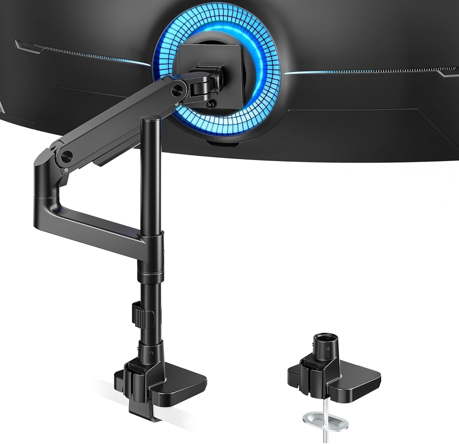 ARES WING Single Monitor Arm Desk Mount for 17–49 Inch Ultrawide Monitors, Heavy Duty Monitor Mount Holds Up to 44 lbs, Full Motion Gas Spring Monitor Stand, VESA 75x75 / 100x100, Black