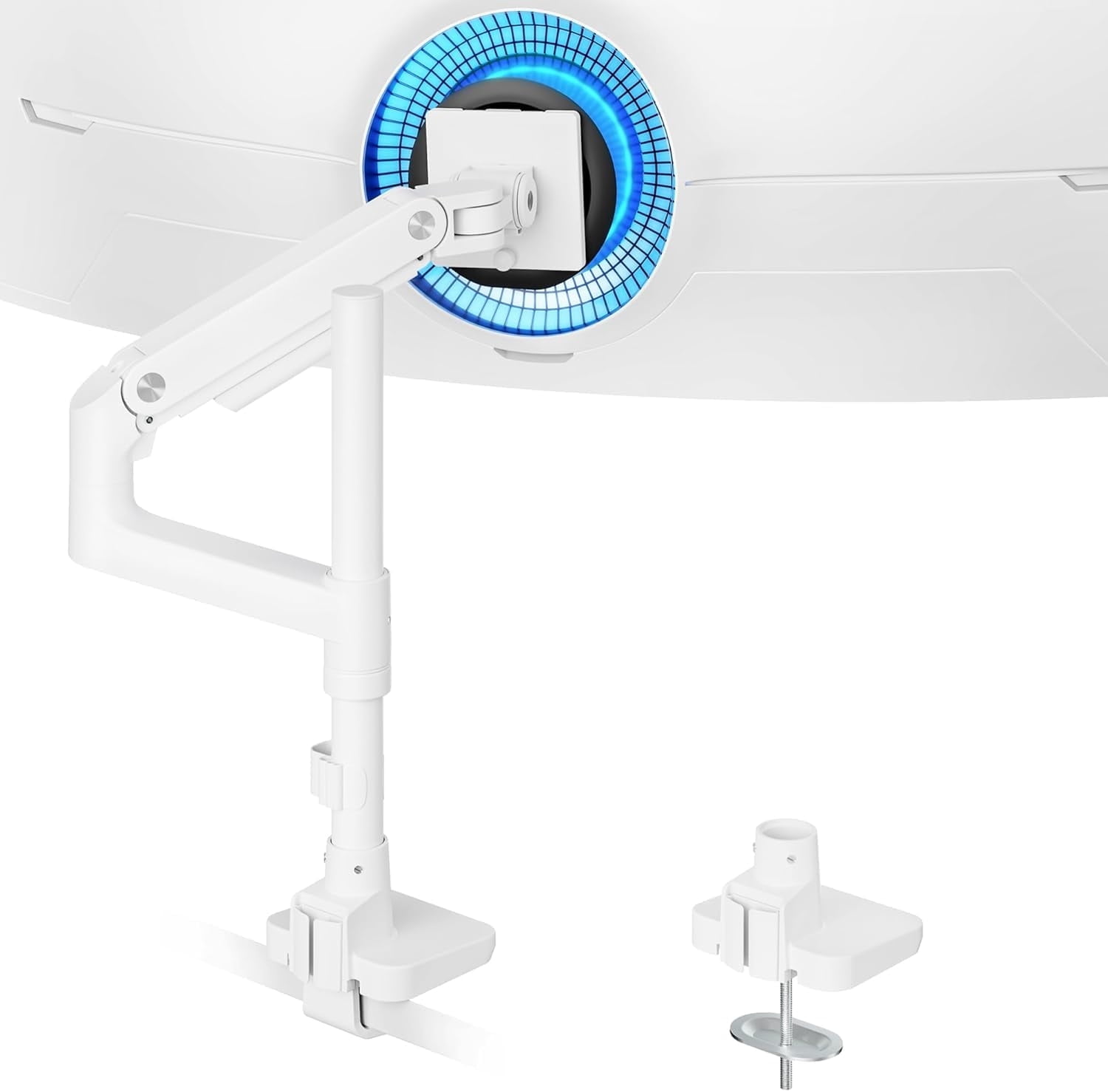 ARES WING Single Monitor Arm Desk Mount for 17–49 Inch Ultrawide Monitors, Heavy Duty Monitor Mount Holds Up to 44 lbs, Full Motion Gas Spring Monitor Stand, VESA 75x75 / 100x100, White