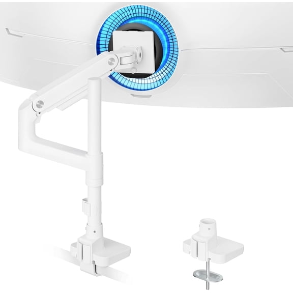 ARES WING Single Monitor Arm Desk Mount for 17–49 Inch Ultrawide Monitors, Heavy Duty Monitor Mount Holds Up to 44 lbs, Full Motion Gas Spring Monitor Stand, VESA 75x75 / 100x100, White