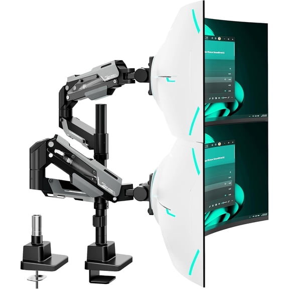 ARES WING Vertical Dual Monitor Mount - 24-57" Aluminum Heavy Duty Monitor Arms for 2 Monitors, Fully Adjustable Gas Spring Stacked Monitor Stand with 75/100/200 Vesa Mount, Black