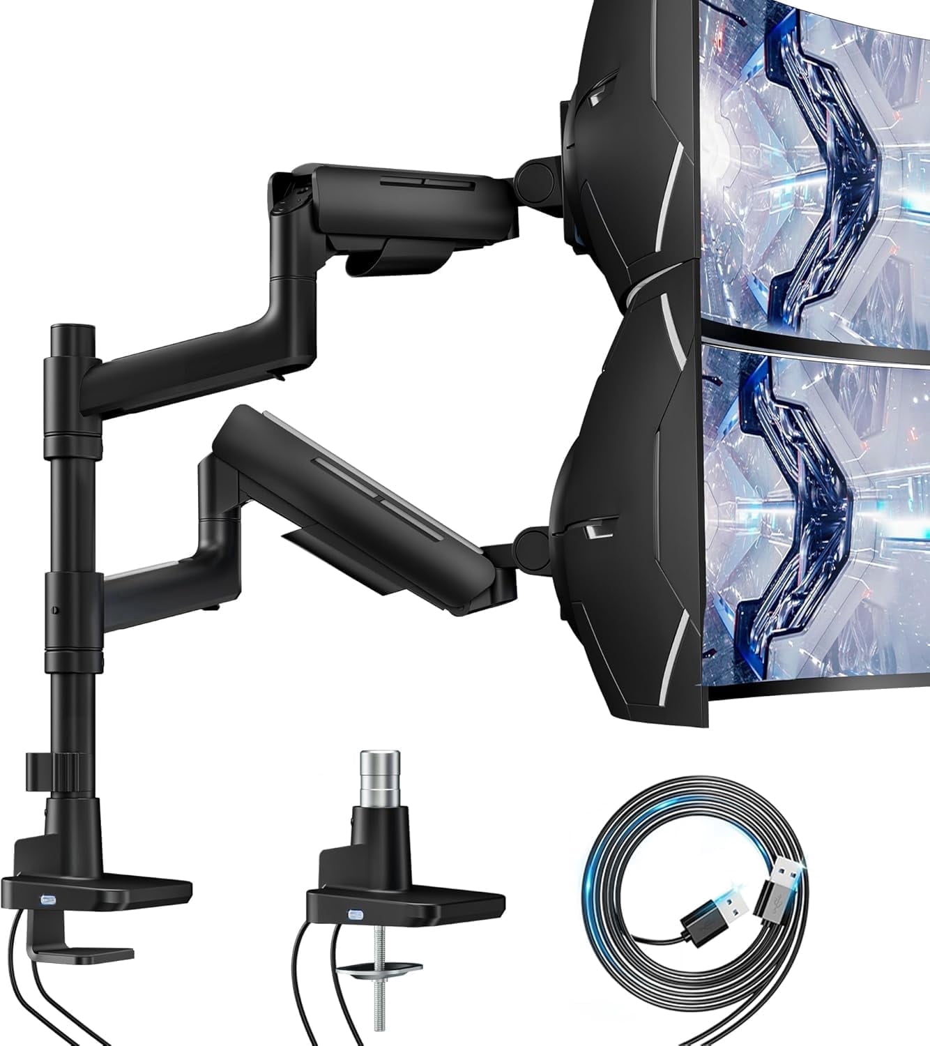 Multi Monitor Mount Stacking ARES WING Dual Monitor Mount with USB for 17–49