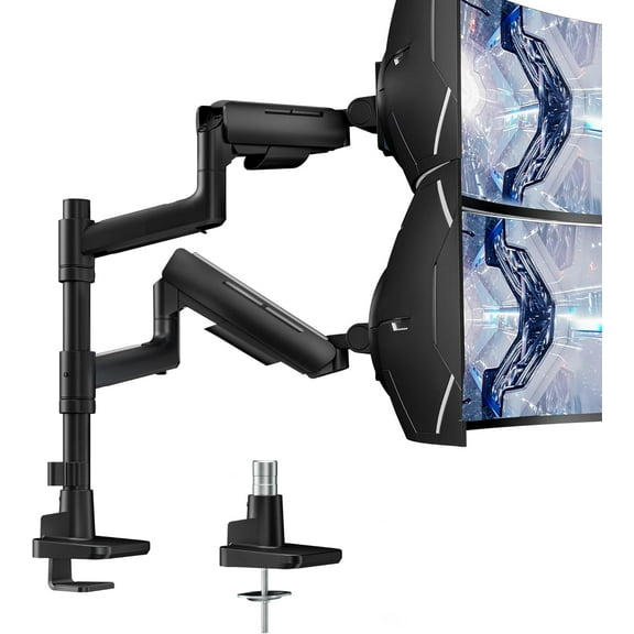 ARES WING Vertical Dual Monitor Mount for 17-49 Inch Ultrawide Heavy Duty Curved Screen Computer Monitor Arm Gas Spring Black