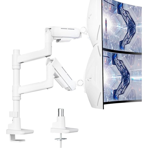 ARES WING Dual Monitor Mount for 1749" Ultrawide Screens, Heavy Duty Gas Spring Monitor Arm Desk Mount, Height Adjustable Dual Monitor Stand with Clamp & Grommet, VESA 75x75 100x100, White