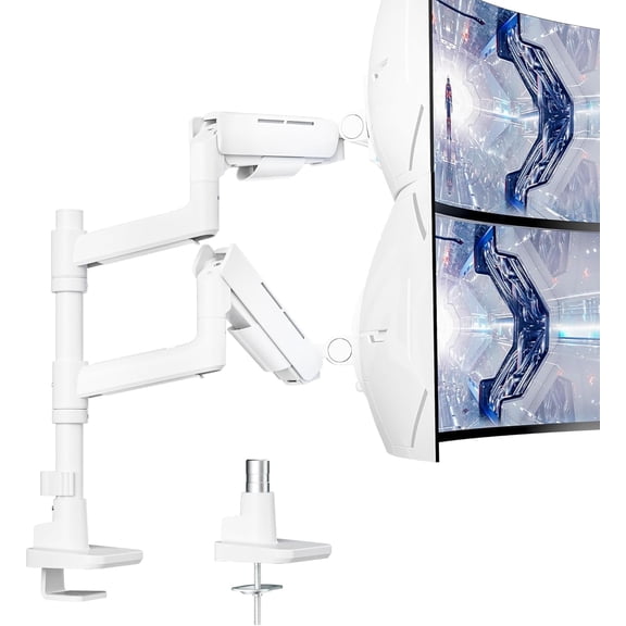 ARES WING Dual Monitor Mount for 1749" Ultrawide Screens, Heavy Duty Gas Spring Monitor Arm Desk Mount, Height Adjustable Dual Monitor Stand with Clamp & Grommet, VESA 75x75 100x100, White