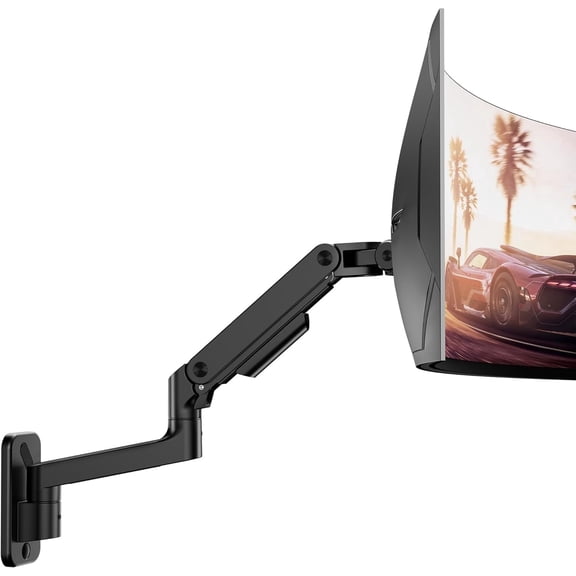 ARES WING Wall Mount Monitor Arm for 17-49 Inch Ultrawide Screens, Heavy Duty Gas Spring Wall Monitor Mount Holds up to 44 lbs, Full Motion Adjustable, VESA 75x75/100x100, Black