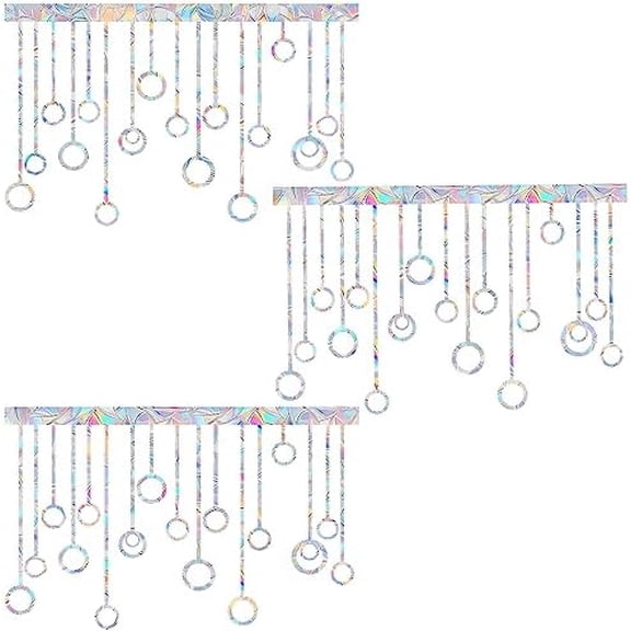 AREWA Rainbow Circle Window Decals - Non-Adhesive Reusable Vinyl Stickers, 3 Pack, Bird Strike Deterrent, Indoor Use, Rainbow Prism, Easy Clean, Static Cling