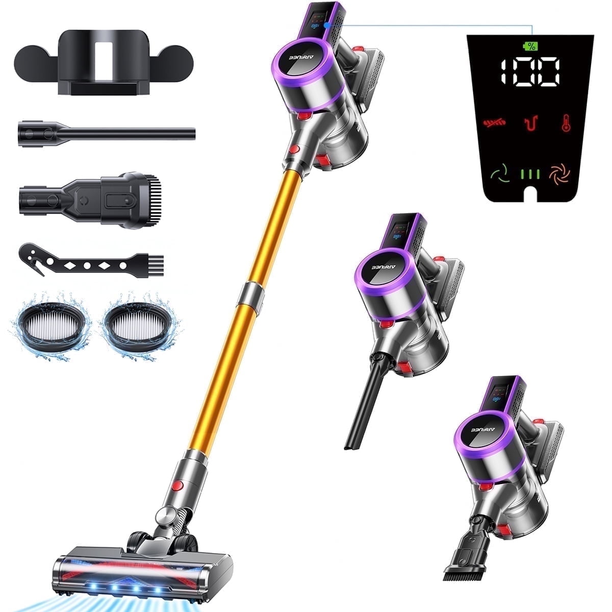 ARFUEE Cordless Vacuum Cleaner, 40KPa/55Mins Lightweight Stick Vacuum, LED Display/1.5L Cup for Pet Hair Carpet Hard Floor Home