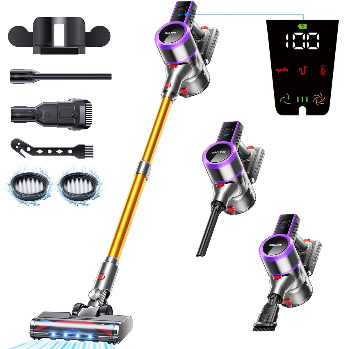 ARFUEE Cordless Stick Vacuum Cleaner - Lightweight LED Display