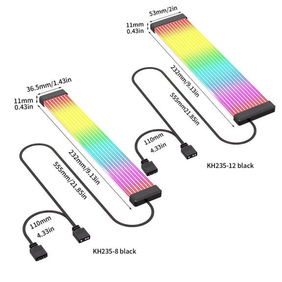 ARGB PSU Cable Extension Kit Black, 24Pin & 8Pin RGB Power Supply Cable Sleeves for Gaming PC, Flexible Neon Light Design, Motherboard & GPU Sync Compatible