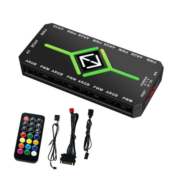 ARGB PWM Fan Hub, 1 to 9 Ports Magnetic Fan Hub PWM&ARGB with Remote Control(Black)