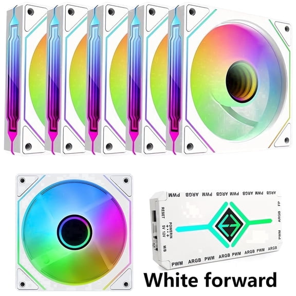 LDPCSJ PrismFlow White Computer Cases Case Fans with Adjustable Fan Speed, White, 6 Count, 6 Pack