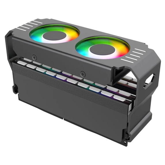 ARGB RAM Cooler With Dual 50mm Fans, Aluminum Memory Heatsink Cooling Module For DDR3 DDR4 DDR5 Desktop Computer RAM, 5V 3-Pin RGB Sync Memory Cooling Accessory,D50 Black