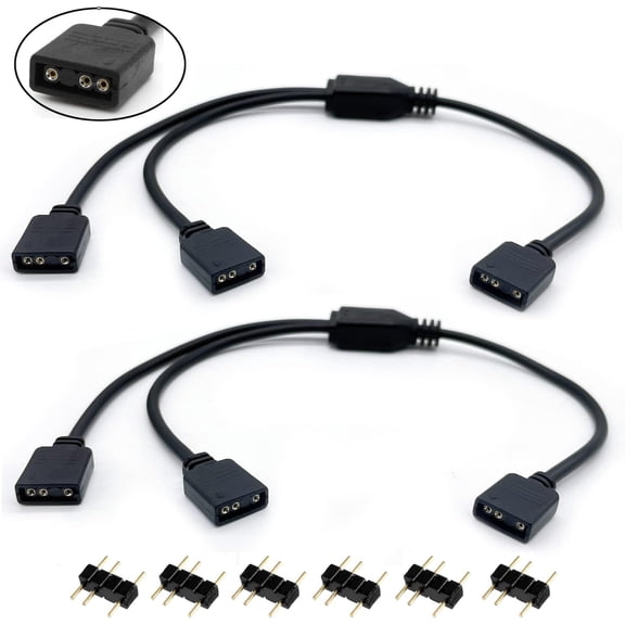 ARGB Splitter Cable, 1-to-2 Female to Female 5V 3 Pin Addressable RGB Splitter Extension Cable ARGB LED Sync Cable for Extend PC Computer ARGB Fans Or ARGB LED Series (2 Pack)