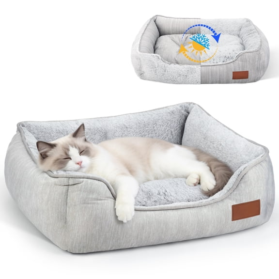 ARGOPET Reversible Dog Bed, 20" x 19" Rectangle Pet Sofa Bed with Non-Slip Bottom for Small Medium Large Dogs, Washable Bolster Cat Beds, Gray
