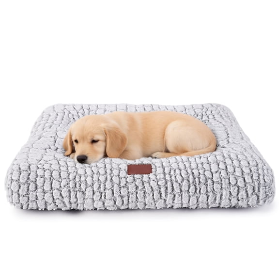 ARGOPET Washable Dog Bed, 24" x 18" Plush Crate Pad with Non-Slip Bottom, Pet Bed for Small Medium Large Extra Large Dogs, Gray