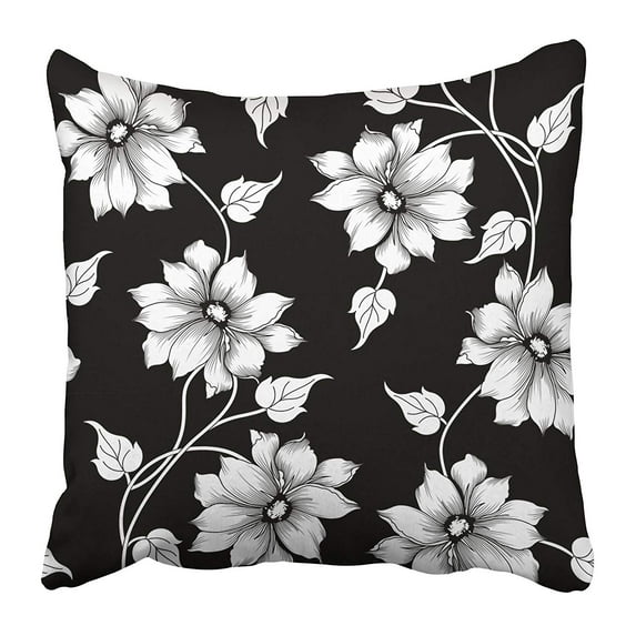 ARHOME Abstract Black and White Floral Pattern Beautiful Beauty Blossom Drawing Flower Hand Pillow Case Cushion Cover 16x16 inch