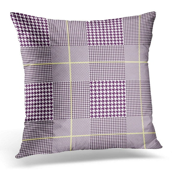 ARHOME Abstract Glen Plaid Pattern in Dark Purple Golden Yellow and White Prince of Wales Check Border Pillows case 18x18 Inches Home Decor Sofa Cushion Cover