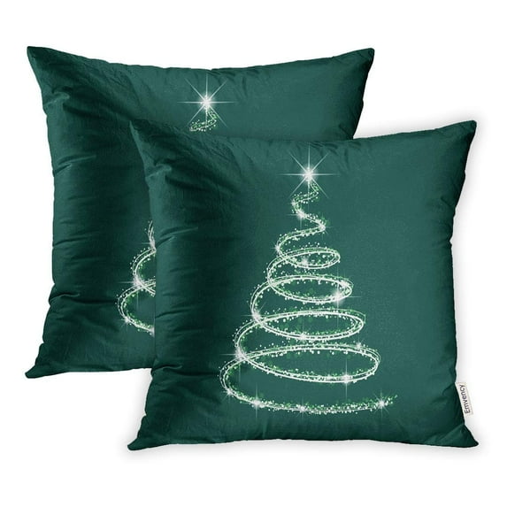 ARHOME Abstract Neon Sparkling White Christmas Tree Stars on Dark Green Pillow Case Pillow Cover 18x18 inch Set of 2