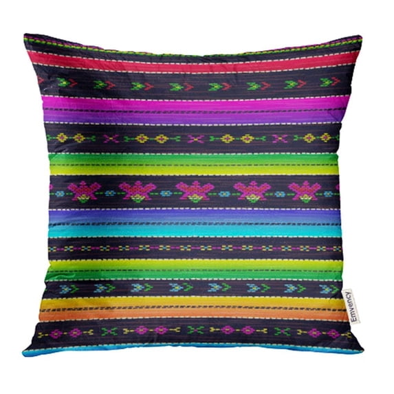 ARHOME America Ethnic Mexican with Colorful Stripes Straight Blue Black Red Green Yellow Pillow Case Pillow Cover 20x20 inch Throw Pillow Covers