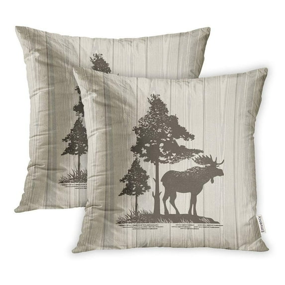 ARHOME Animal Moose on Wooden Fauna Herbivores Maine Wildlife Pillow Case Pillow Cover 18x18 inch Set of 2