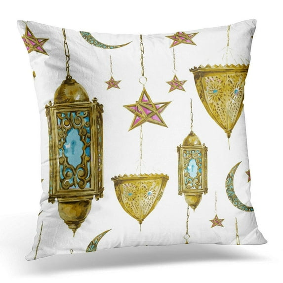 ARHOME Arab Traditional Watercolor with Arabic Lantern Stars and Moon Kareem Culture Pillow Case Pillow Cover 20x20 inch