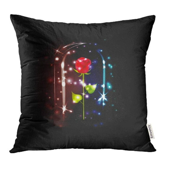 ARHOME Beast Fairy Red Rose with Sparkle Under Glass Dome on Black The Story Beauty Flower Pillow Case Pillow Cover 16x16 inch Throw Pillow Covers