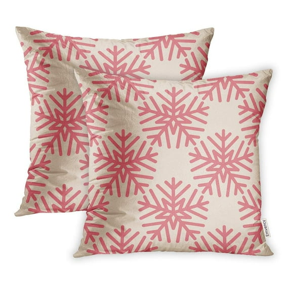 ARHOME Beige Celebration Snowflakes Red Winter and Pink Christmas Pillow Case Pillow Cover 18x18 inch Set of 2