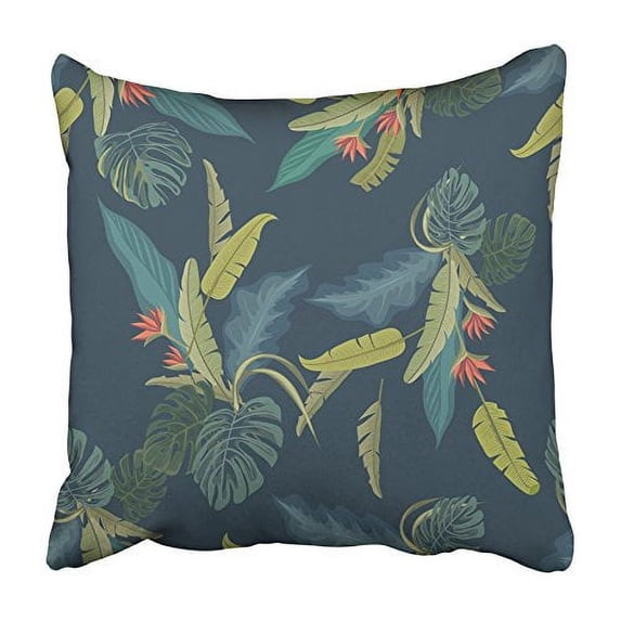 ARHOME Beige Hawaiian Palm Leaves and Flowers Tropical Design Green Aloha Banana Beach Pillowcase Cushion Cover 18x18 inch
