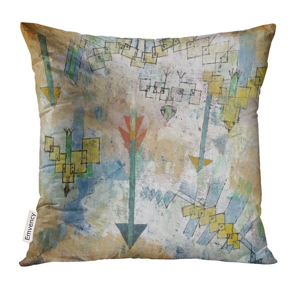 ARHOME Birds Swooping Down and Arrows by Paul Klee 1919 Swiss Painting Watercolor Ink on Outlined Rectilinear Pillow Case 18x18 Inches Pillowcase
