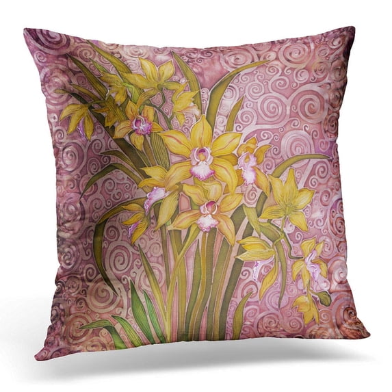 ARHOME Black Klimt Flowers Orihidei Painting Batik Brown Silk Pillow Case Pillow Cover 18x18 inch