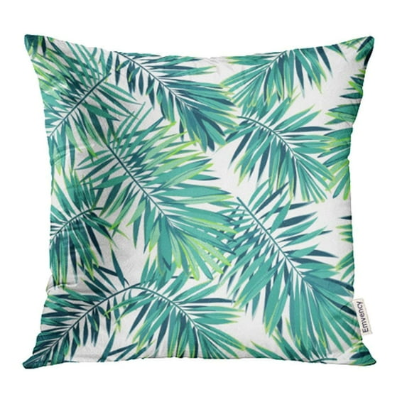 ARHOME Black Tropical Pattern with Exotic Plants with Green Phoenix Palm Leaves Aloha Pillowcase Cushion Cover 16x16 inch