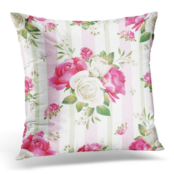 ARHOME Blue Aroma Pink Roses Bouquet Watercolor Shabby Chic Style Bloom Pillow Case Pillow Cover 18x18 inch