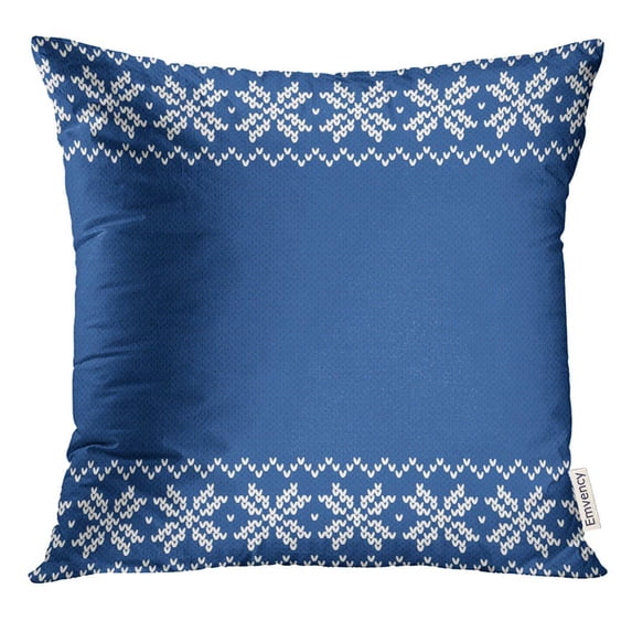 ARHOME Blue Christmas Winter Sweater Fairisle Design Knitting Pattern Border Pillow Case 18x18 Inches Pillowcase