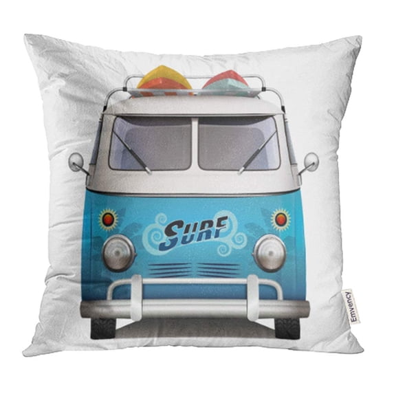 ARHOME Blue Surf Vintage Van Surfer Style Design Caravan Surfboard 1950S Beach 1960S 50S Pillowcase Cushion Cover 16x16 inch