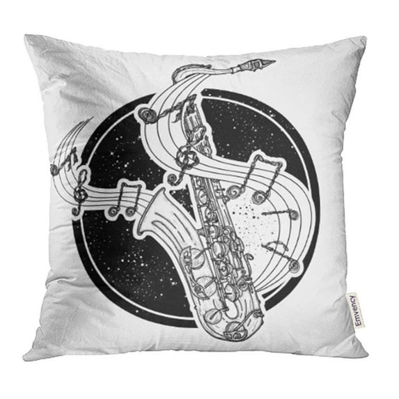 ARHOME Blues Jazz Tattoo and Design Saxophone and Music Notes Boho Circle Coloring Creative Pillow Case Pillow Cover 20x20 inch Throw Pillow Covers