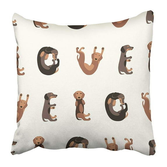 ARHOME Brown Animal Flat Pattern Word Love of Dachshund Dogs Badger Breed Bright Color Cute Pillow Case Cushion Cover 16x16 inch
