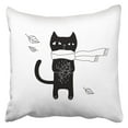 thumbnail image 1 of ARHOME Cartoon Cat Drawing with Hipster in Scarf Cute Doodle Black and White Monochrome Pillowcase Cushion Cover 20x20 inch, 1 of 1