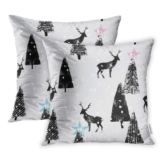 ARHOME Christmas Winter Forest Pattern Tree Stamp Xmas Pillowcase Cushion Cover 20x20 inch, Set of 2