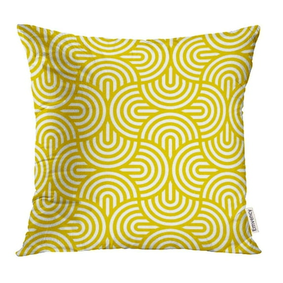 ARHOME Classic Yellow Geometric Pattern with Rounded Shapes Creative Line Mosaic White Pillow Case Pillow Cover 18x18 inch Throw Pillow Covers