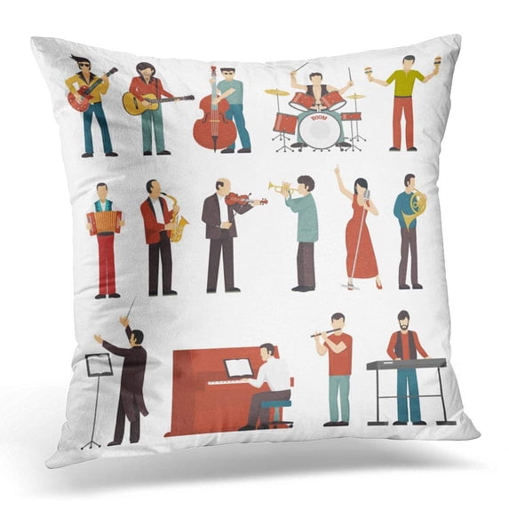 ARHOME Colored Musicians Figures with Different Musical Instruments of Conductor Guitarist Singer Drummer Pillows case 20x20 Inches Home Decor Sofa Cushion Cover