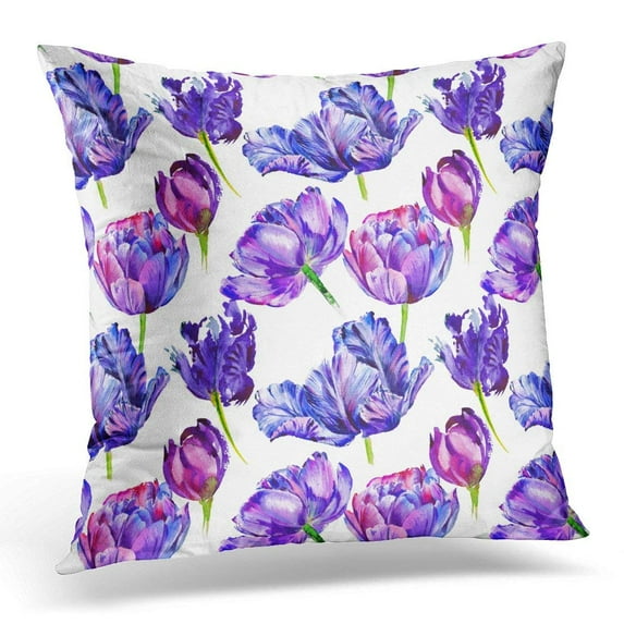 ARHOME Colorful Bio Wildflower Tulip Flower in Watercolor Style Full Name of The Plant Purple Aquarelle Wild Pillow Case Pillow Cover 18x18 inch