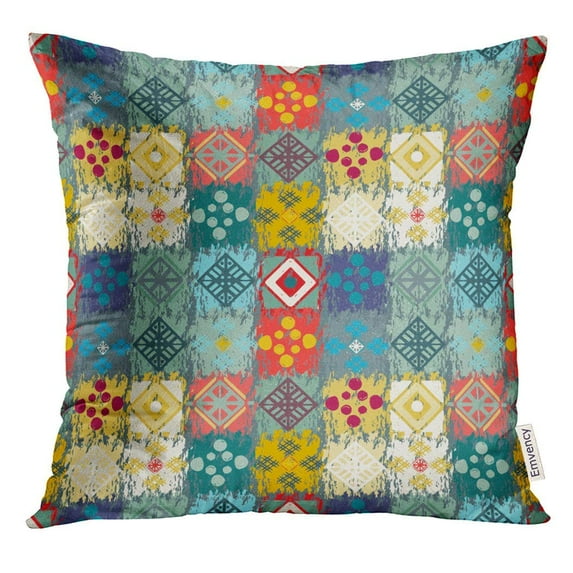 ARHOME Colorful Geometric Ethnic Tribal Boho Abstract Patchwork Flower Pillow Case 18x18 Inches Pillowcase