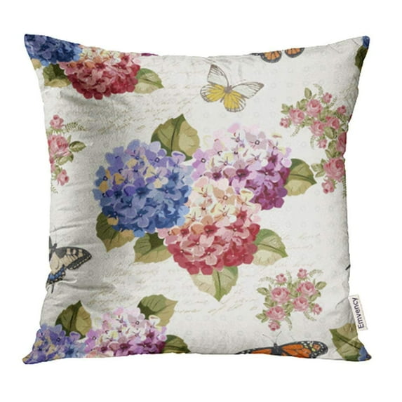 ARHOME Colorful Hydrangea Vintage with Flowers and Butterflies Modern Abstract Beautiful Pillow Case Pillow Cover 16x16 inch Throw Pillow Covers
