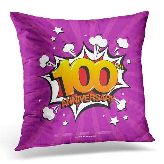 ARHOME Colorful One 100Th Anniversary Emblem Hundred Years Celebration Symbol Purple 100 Pillow Case Pillow Cover 20x20 inch