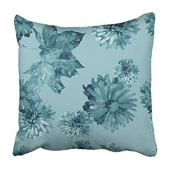 ARHOME Colorful Watercolor Autumn Flowers and Leaves Pattern on Turquoise Color Floral Pillowcase Cushion Cover 16x16 inch