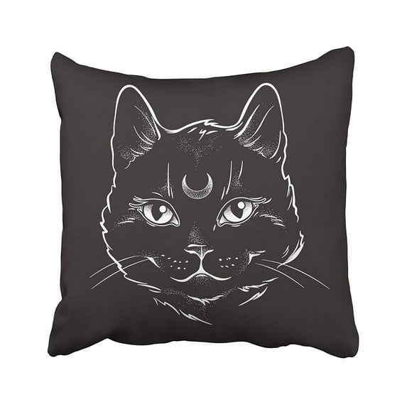 ARHOME Cute Black Cat with Moon on His Forehead Line and Dot Work Wiccan Familiar Spirit Pillow Case Pillow Cover 18x18 inch Throw Pillow Covers