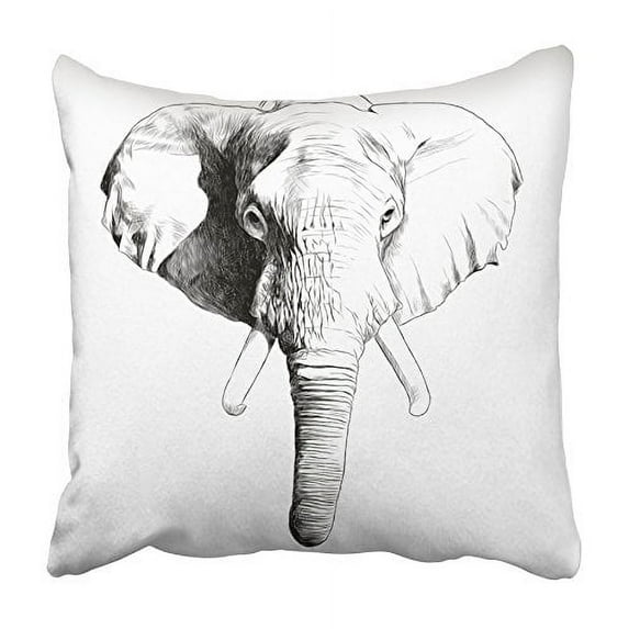 ARHOME Face Elephant Head Sketch Graphics Black and White Monochrome Pattern Pillowcase Cushion Cover 16x16 inch