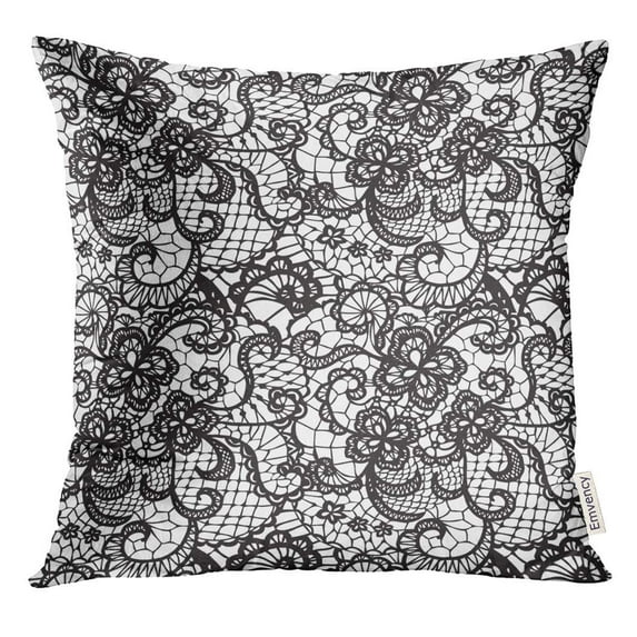 ARHOME Gothic Lace Black with Flowers on White Floral Pillow Case 20x20 Inches Pillowcase