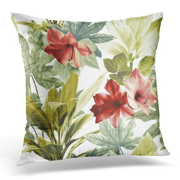 ARHOME Green Active Tropical Pattern Red Wear Pillow Case Pillow Cover 20x20 inch