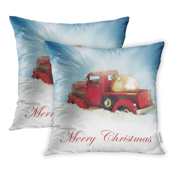 ARHOME Green Anniversary Vintage Red Truck Christmas Teal Antique Pillowcase Cushion Cover 16x16 inch, Set of 2